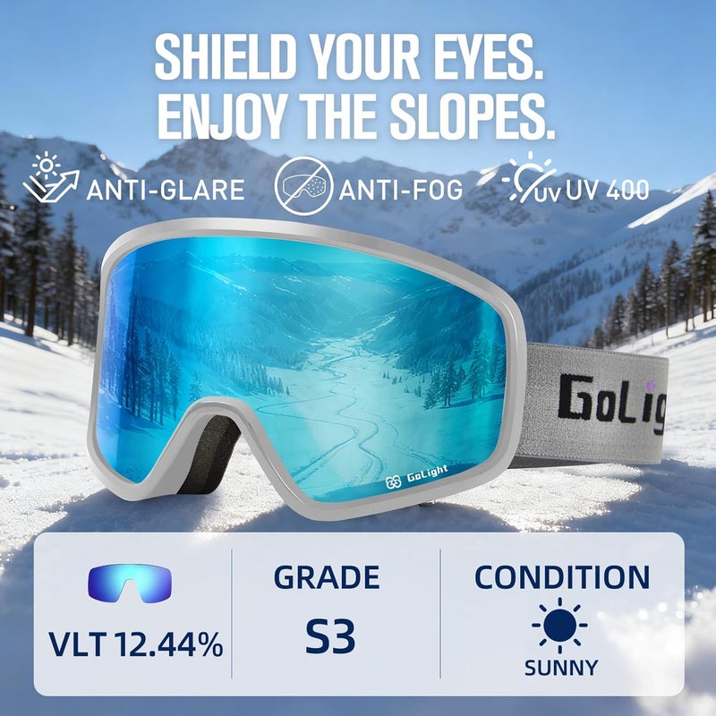 Golight Polarized Anti-Glare Ski Goggles XL OTG – Anti-Fog Double Lens, UV400, Triple-Foam, Anti-Slip Strap for Men & Women - Image 5